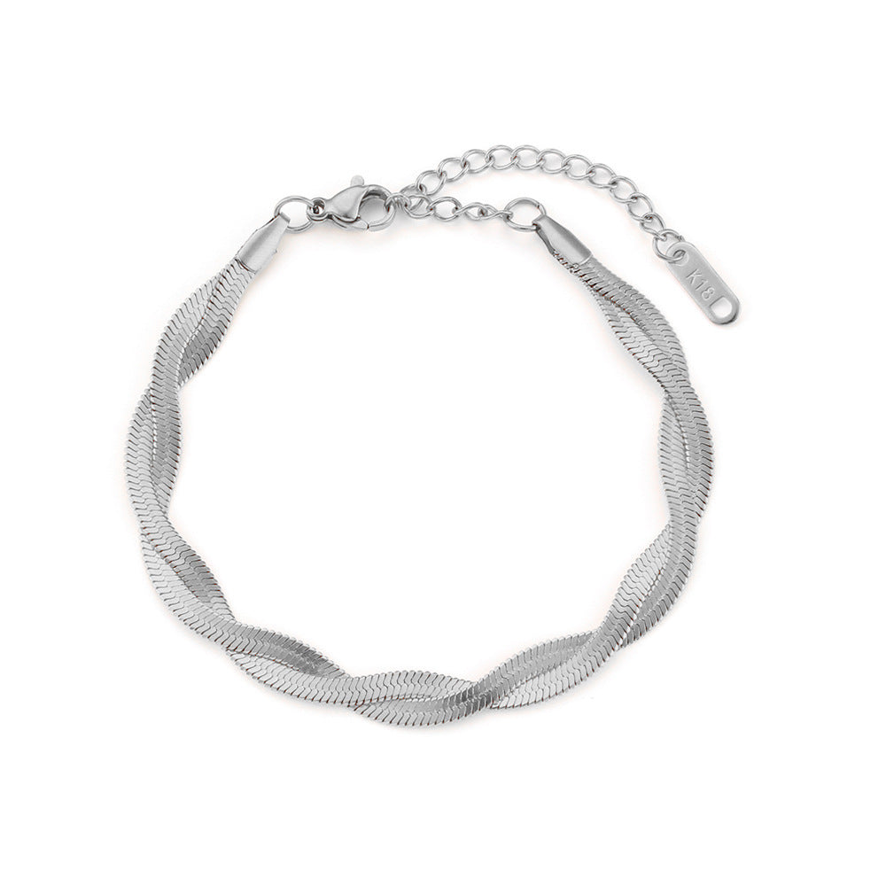 Minimalist Geometric Fishbone Collar Necklace Set with Stainless Steel Chain and Titanium Steel Pendant