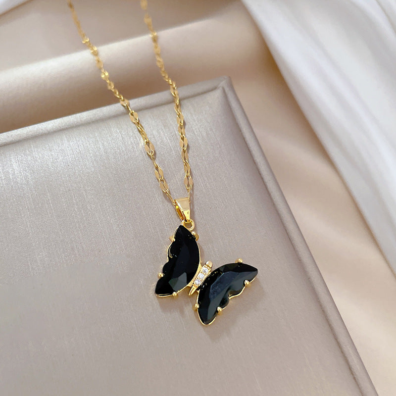 Luxury Titanium Steel Butterfly Geometric Necklace and Earrings Set for Women