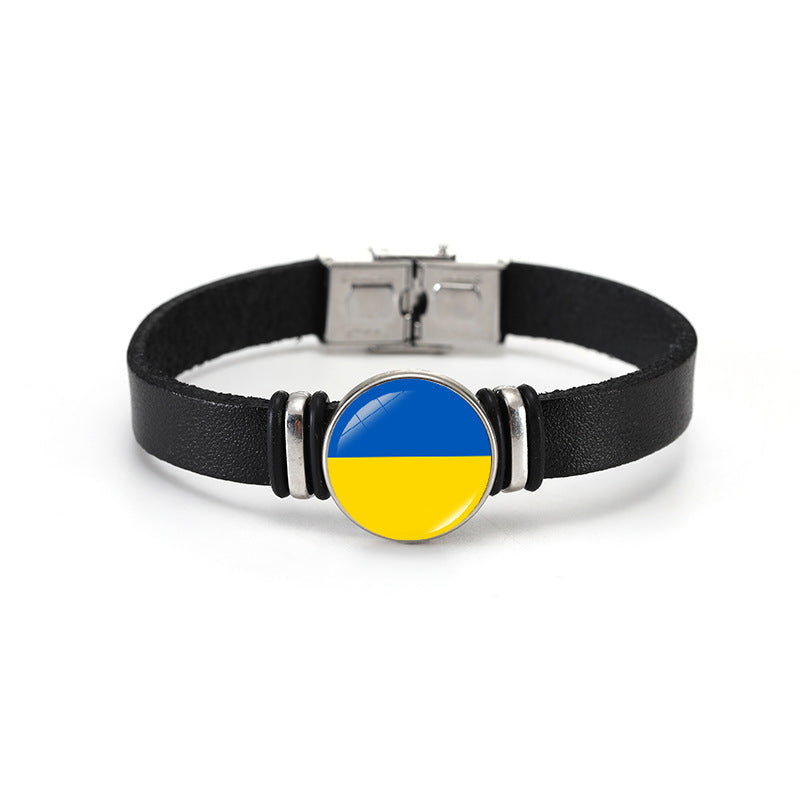 Geometric Plated Leather Bracelet Unisex World Cup Flag Design Casual Wristband
