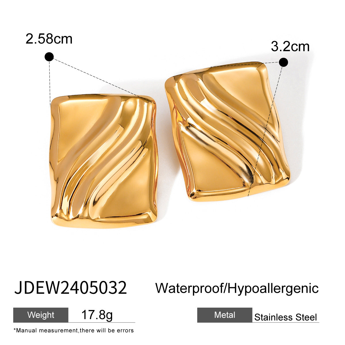 Pendientes Unisex de Acero Inoxidable Chapado en Oro de 18K con Textura de Onda Cuadrada Geométrica Minimalista
