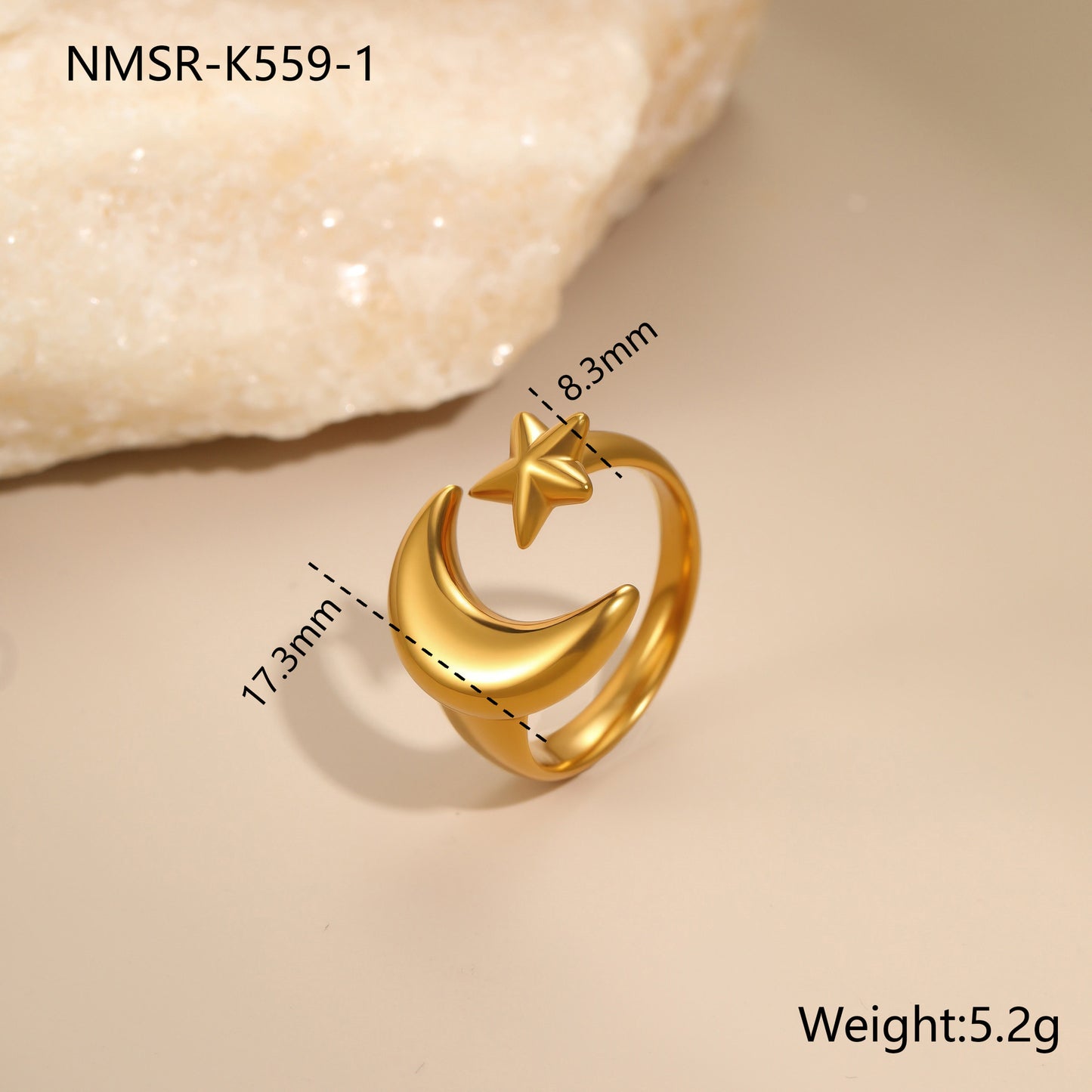 Minimalist Stainless Steel Star-Shaped Geometric Open Ring with 18K Gold Plating for Women