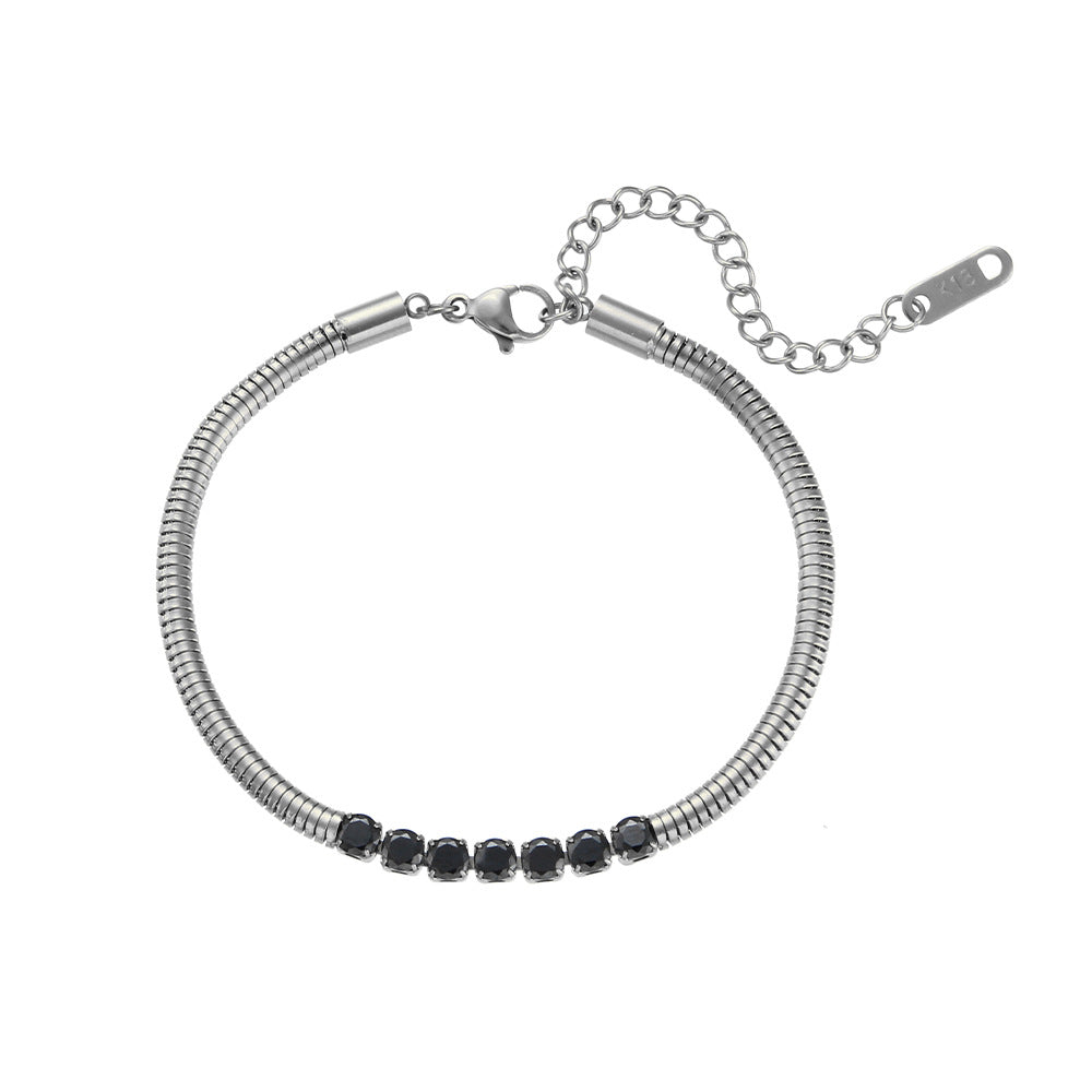 Bracciale da donna in acciaio inossidabile placcato oro 18 carati, con perline micro-incastonate e catena, stile geometrico alla moda