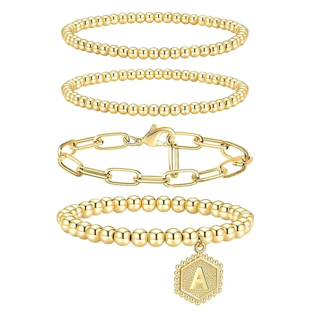 Minimalist Geometric Stainless Steel Brass Plated Paperclip Chain Bracelet Set for Women