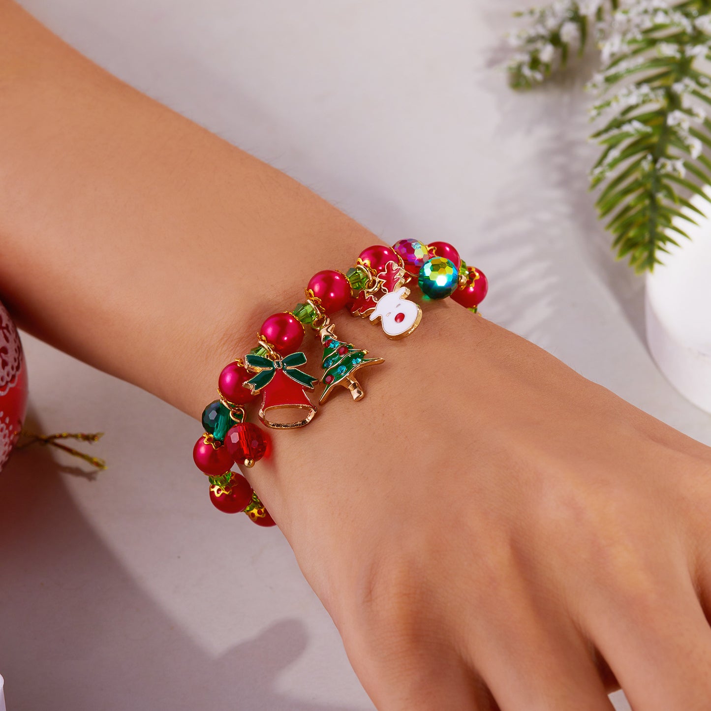 Pulsera de árbol de Navidad para mujer con diseño de bastón de Papá Noel, joyería minimalista de aleación para vacaciones
