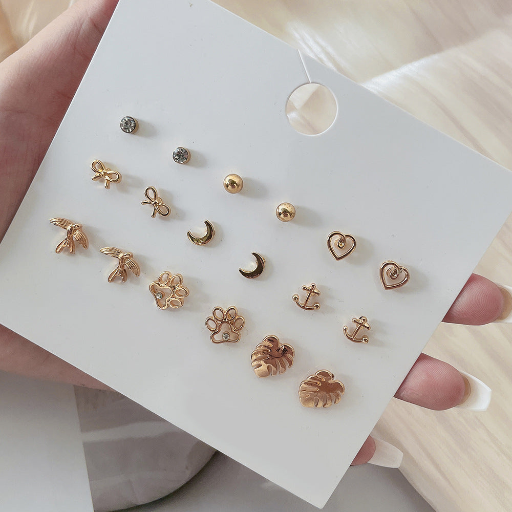 Vintage Exotic Geometric Animal Heart Alloy Plated Stud Earrings for Women