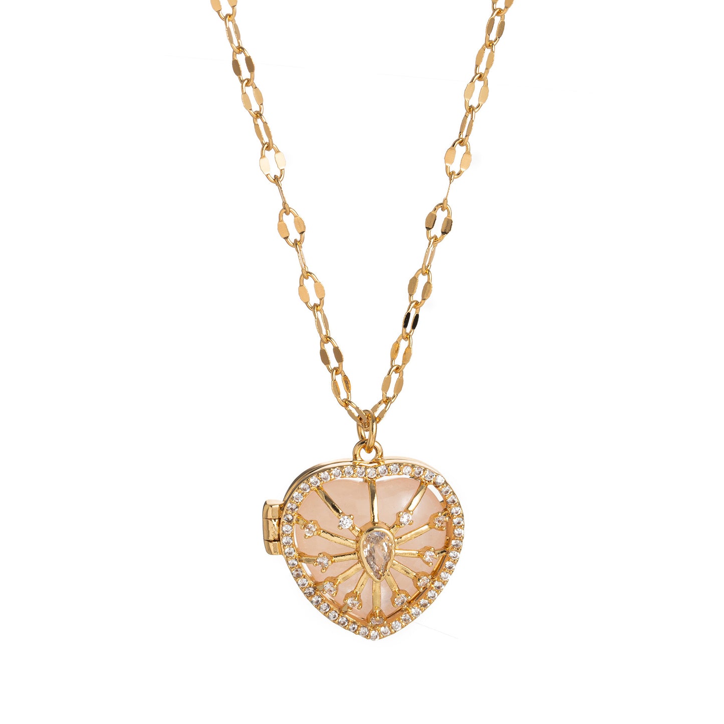 Vintage Heart-Shaped Copper Necklace with Rhinestone Inlay and Toggle Clasp for Women