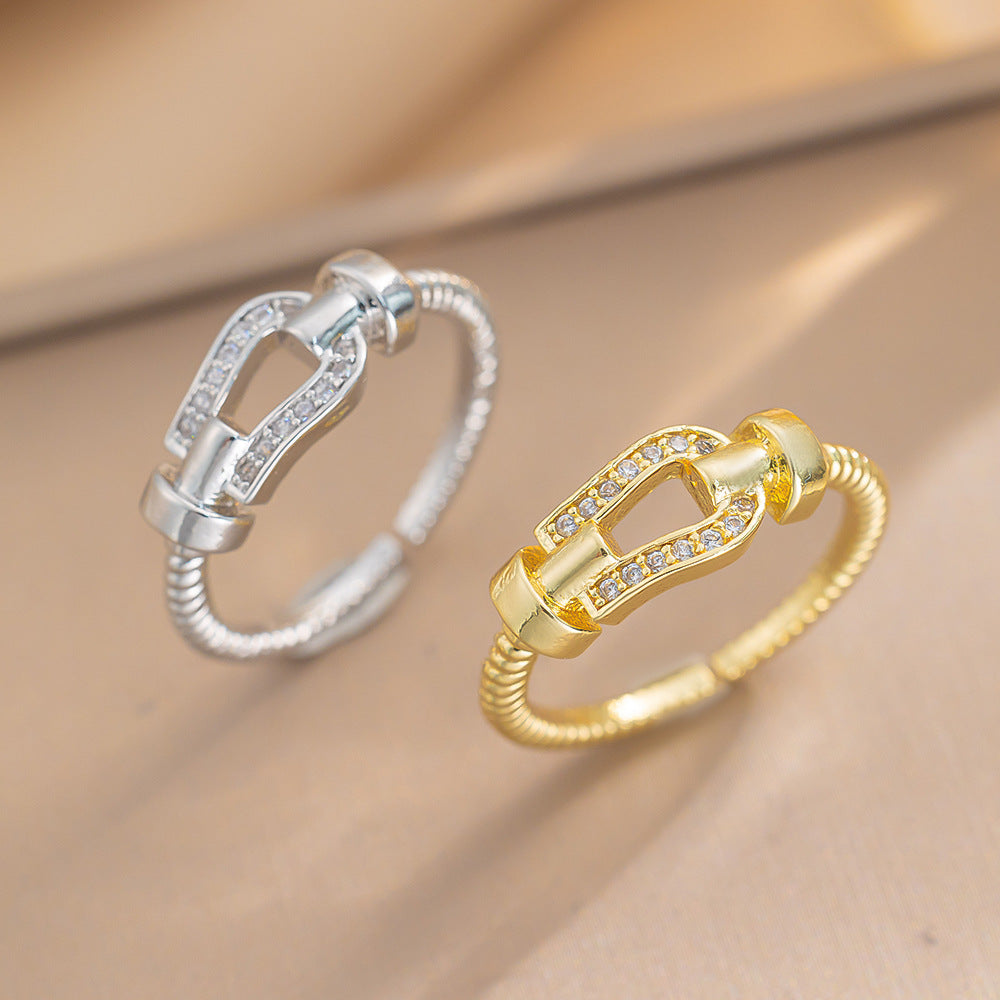 Minimalist U-Shaped Geometric Ring in Brass with 18K Gold Plating for Women and Men