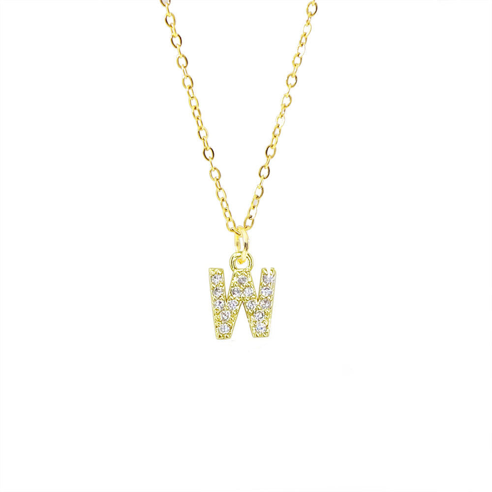 Collar con colgante de cadena de serpiente de oro chapado en acero titanio con forma de letra minimalista para mujer con incrustaciones de circonita cúbica