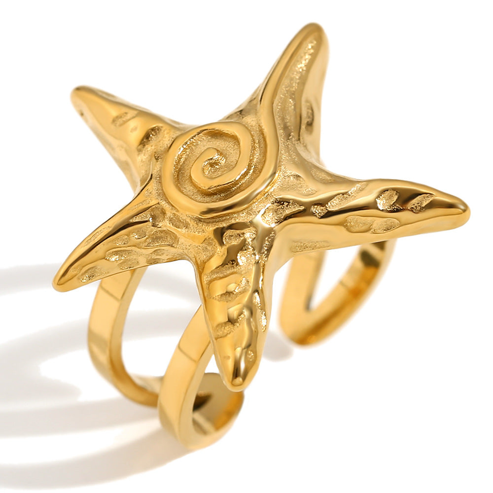 Vintage Star-Shaped Stainless Steel Necklace with 18K Gold Plating and Star Pendant for Women