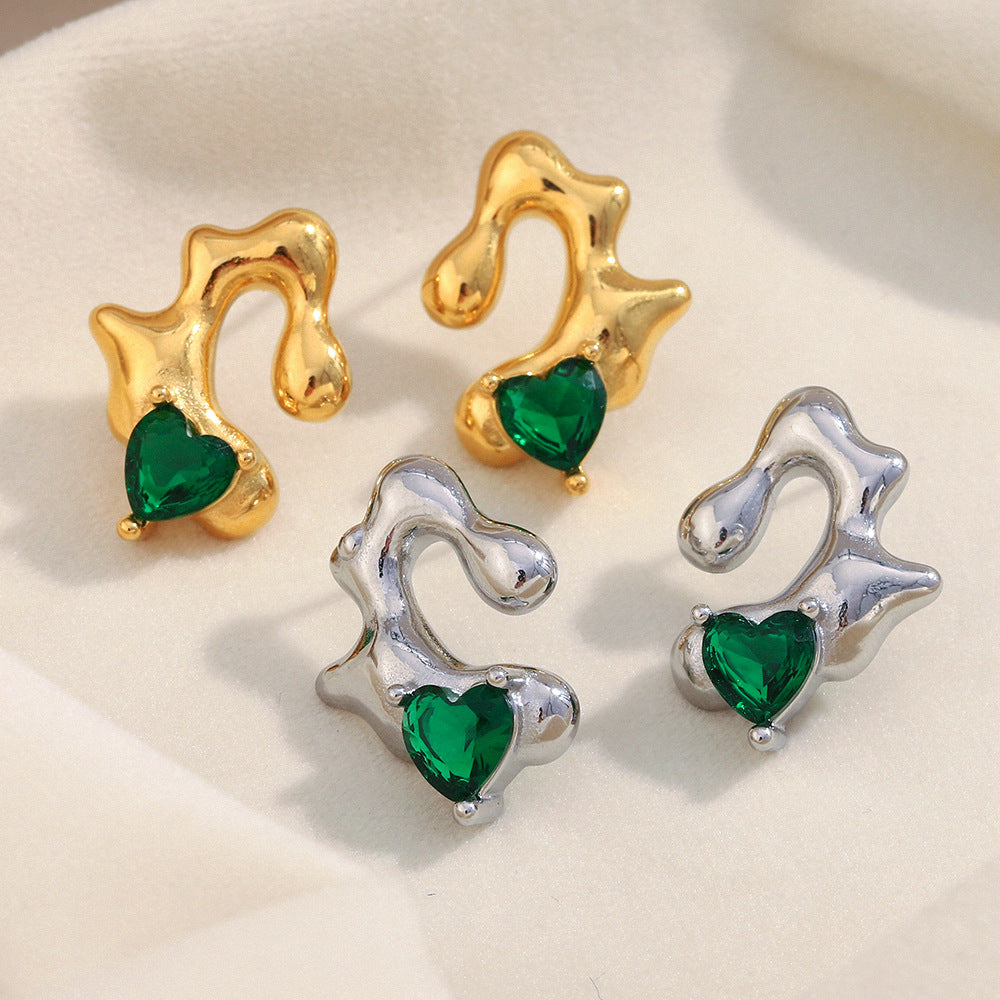 Irregular Heart-Shaped Stainless Steel Earrings with 18K Gold Plating for Women, Fashionable and Stylish Statement Jewelry