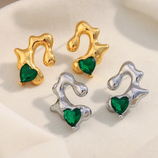 Irregular Heart-Shaped Stainless Steel Earrings with 18K Gold Plating for Women, Fashionable and Stylish Statement Jewelry