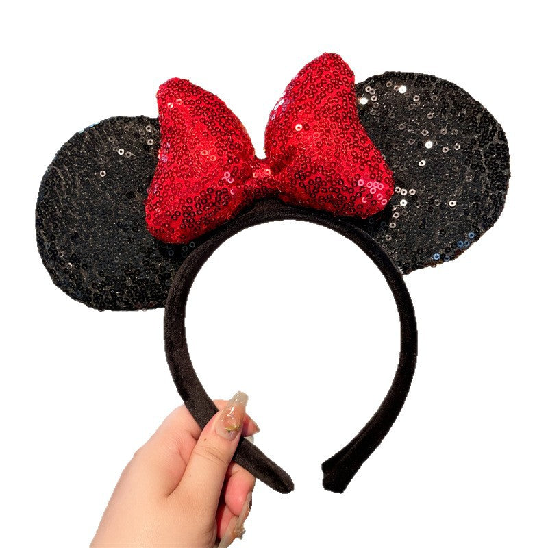 Fascia per capelli per bambini di Topolino dei cartoni animati con fiocco e glitter, fascia in tessuto a forma geometrica per feste e vacanze
