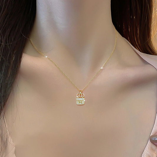 Luxury Fresh and Sweet Geometric Titanium Steel Necklace with Rhinestone Inlay for Women