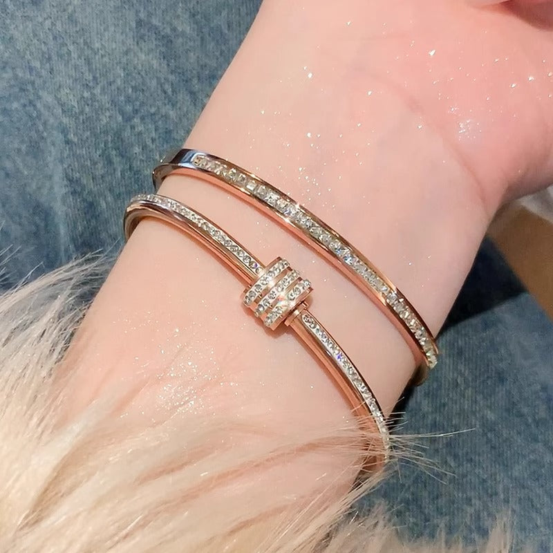 Rose Gold Plated Titanium Steel Zircon Geometric Waist-Shaped Bracelet for Women Luxury Minimalist Hand Jewelry