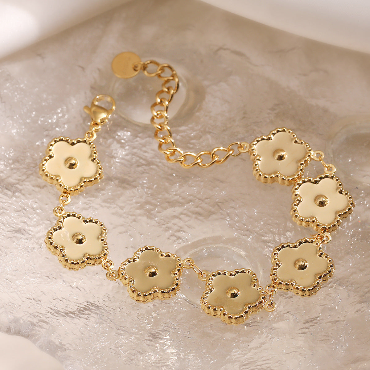 Vintage Elegant 18K Gold Plated Floral Stainless Steel Bracelet for Women