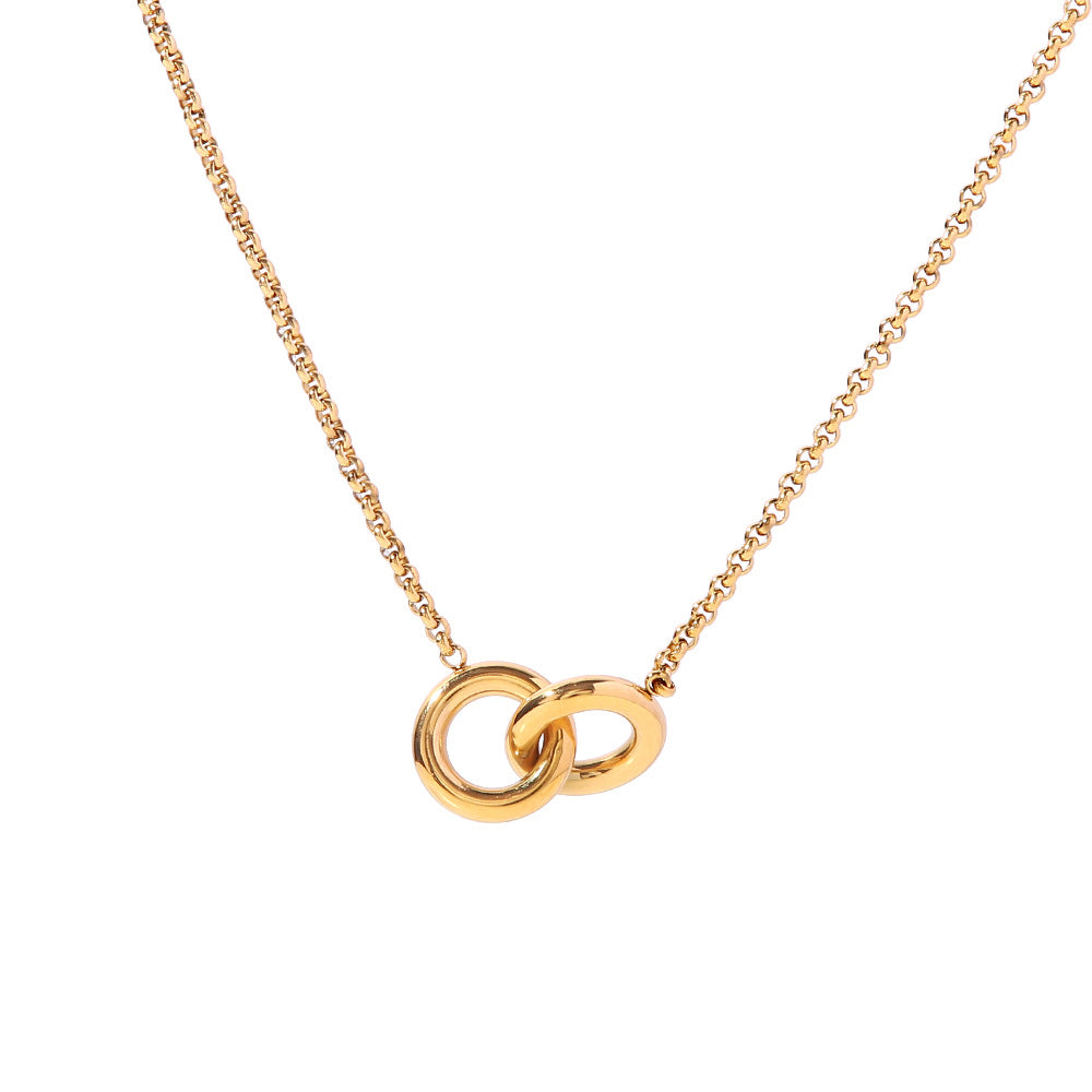 Collana con Pendente Cerchio Interbloccato Minimalista da Donna in Acciaio al Titanio Placcato Oro, Catena Delicata