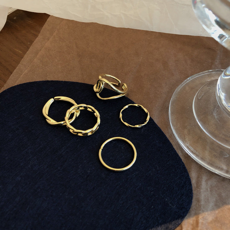Minimalist Geometric Round Plated Alloy Ring Set for Women