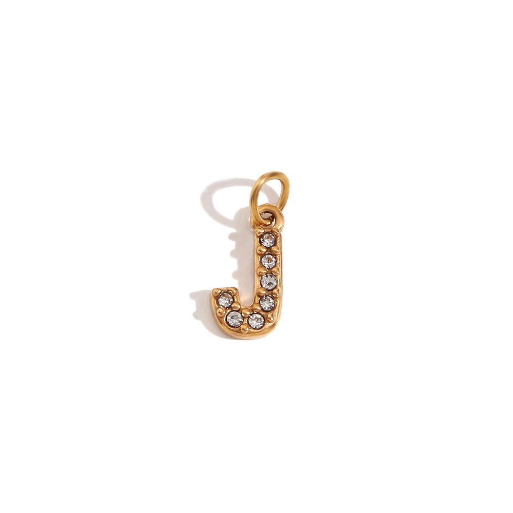 Collana pendente con iniziale in acciaio inossidabile placcato oro 18K e intarsio di strass, stile minimalista