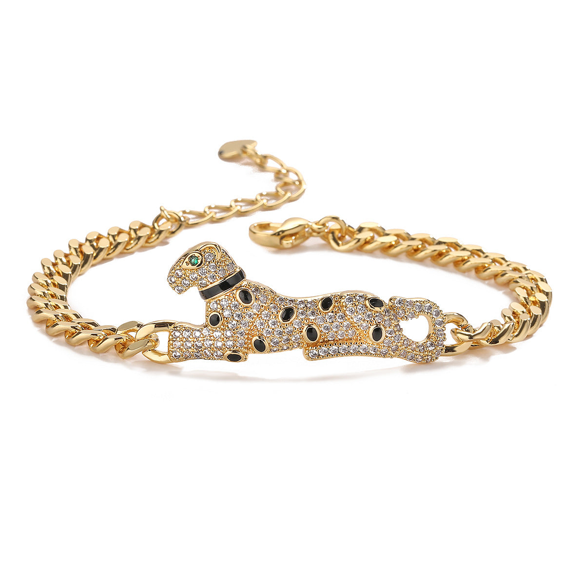 Minimalist Leopard-Shaped Copper Bracelet with Micro-Pavé Zirconia for Women