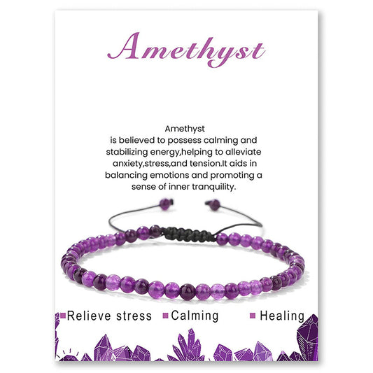 Fashionable Elegant Round Geometric Natural Amethyst Crystal Beaded Bracelet Unisex Handmade Jewelry