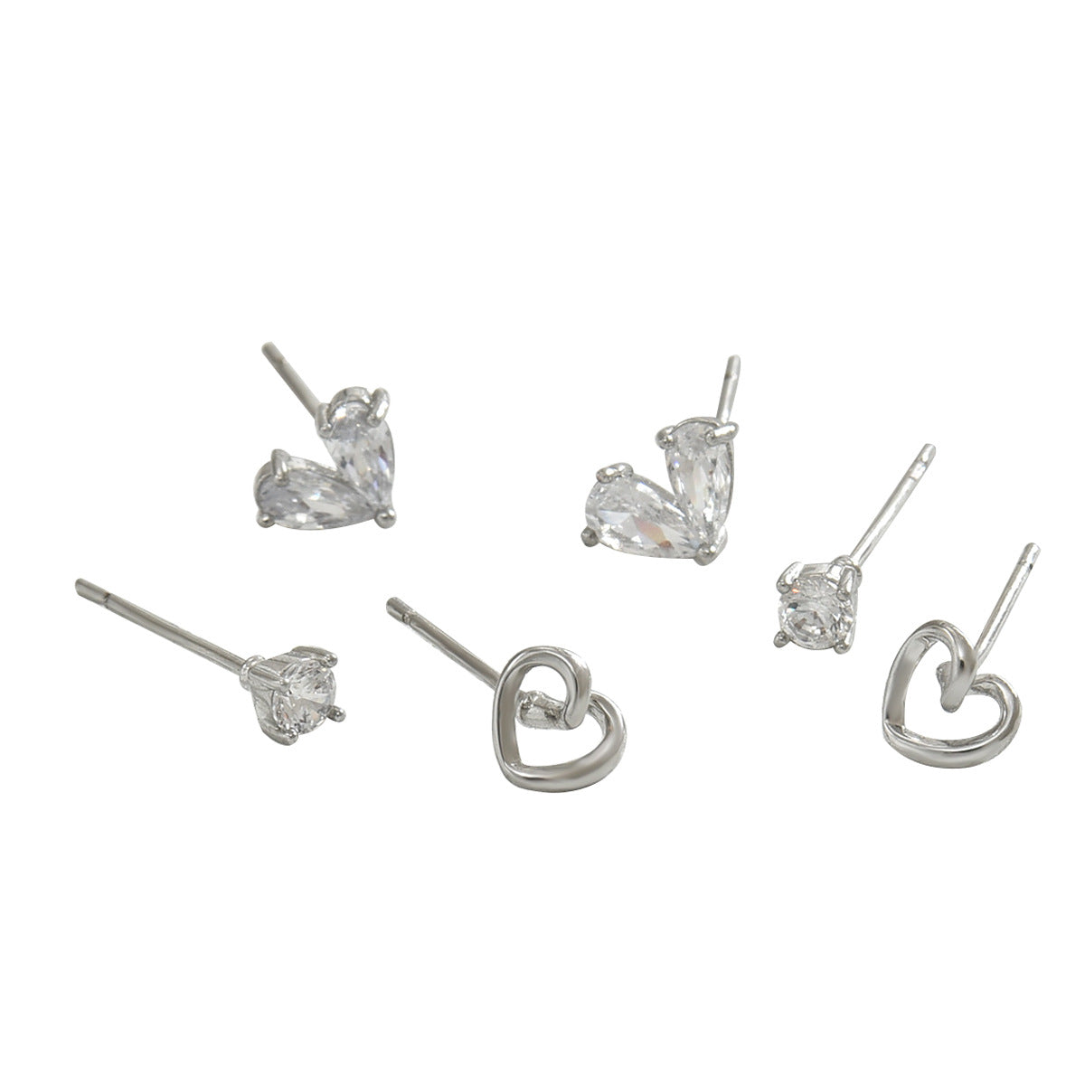 Pendientes de Cobre en Forma de Corazón con Incrustaciones de Zirconia, Estilo Bosque Dulce Minimalista para Mujer
