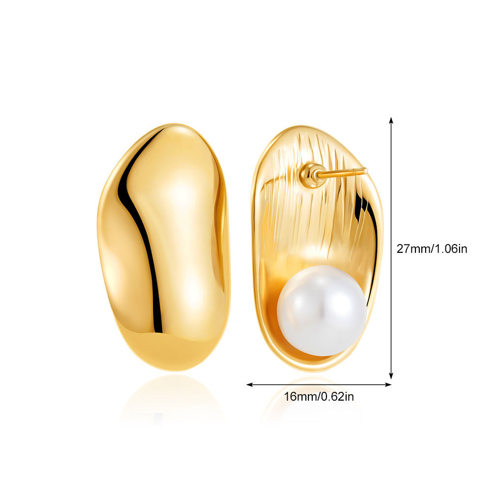 Orecchini a Cerchio Geometrici Minimalisti in Metallo con Intarsio di Perle, da Donna, Gioielli alla Moda per Tutti i Giorni