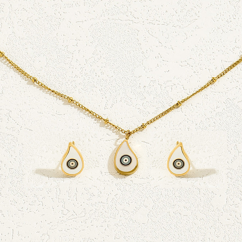 Collana con ciondolo in smalto a goccia geometrica asimmetrica e set di orecchini da donna con catena e borchie in rame