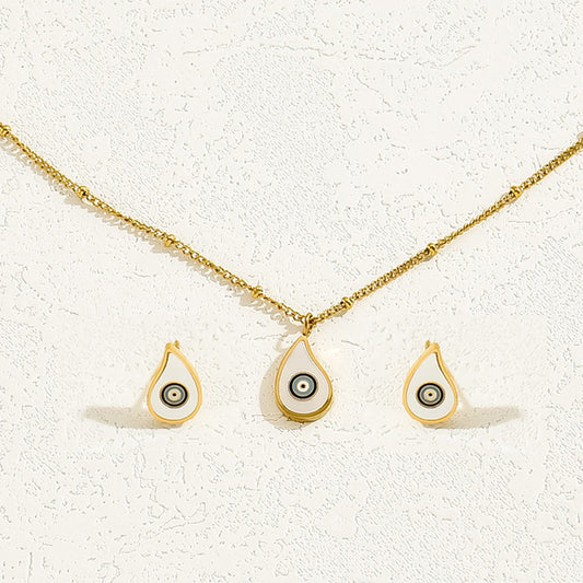 Geometric Asymmetrical Drip Enamel Pendant Necklace and Earrings Set for Women with Copper Chain and Studs