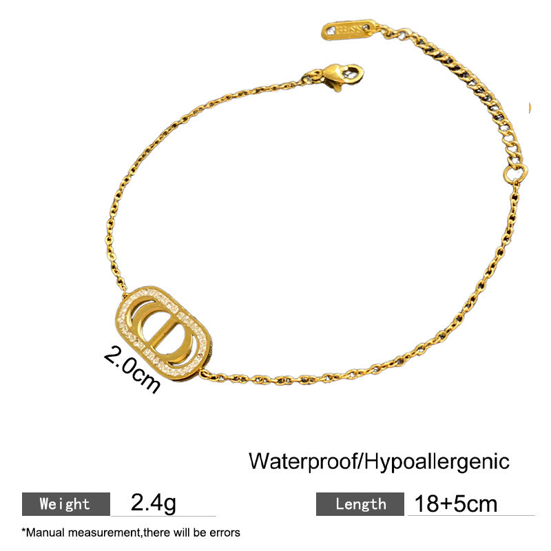 Minimalist Sweet Full Set Cubic Zirconia Pig Nose Shape Titanium Steel Necklace
