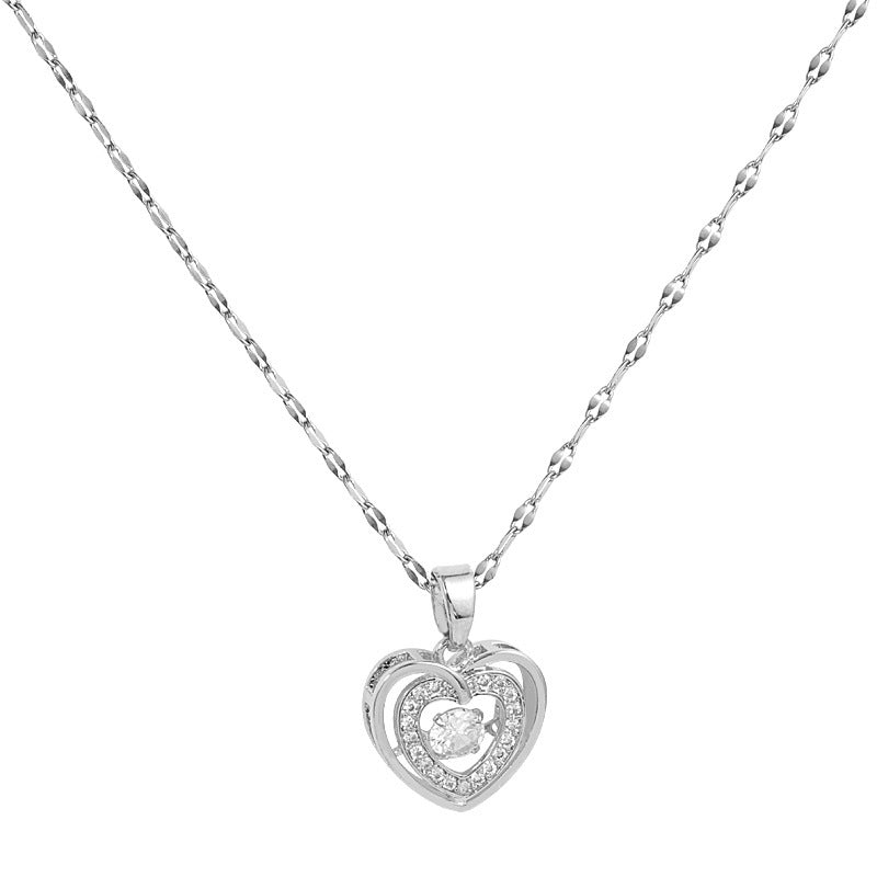 Minimalist Heart-Shaped Titanium Steel Necklace for Women with Plated Copper Pendant and Lip Chain Style