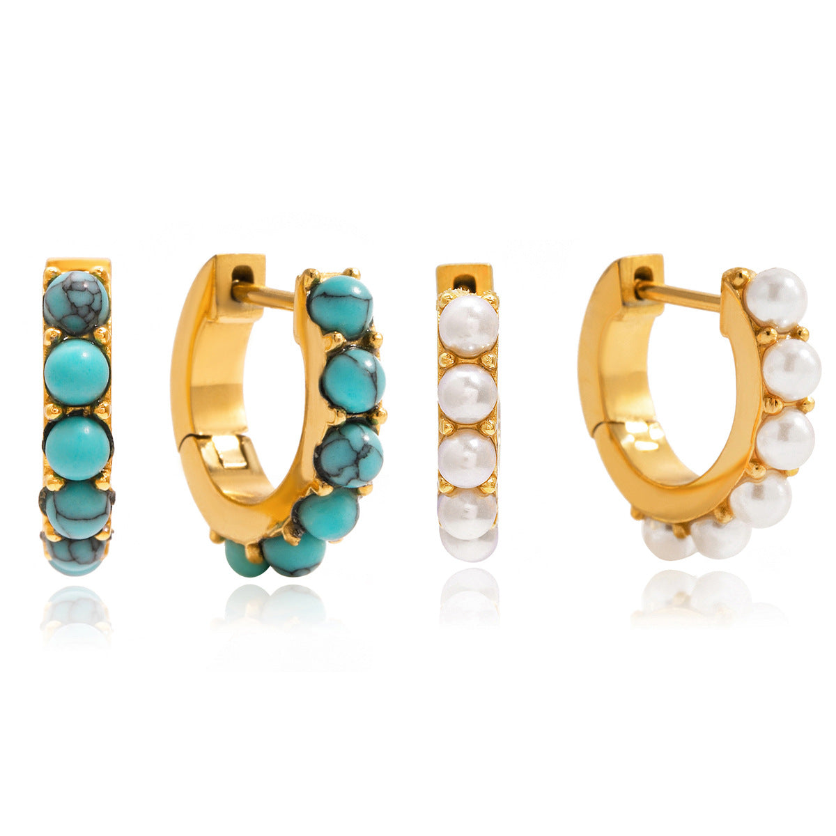 Pendientes geométricos de acero inoxidable chapados en perlas con detalles de turquesa para mujer Joyería de moda minimalista de lujo