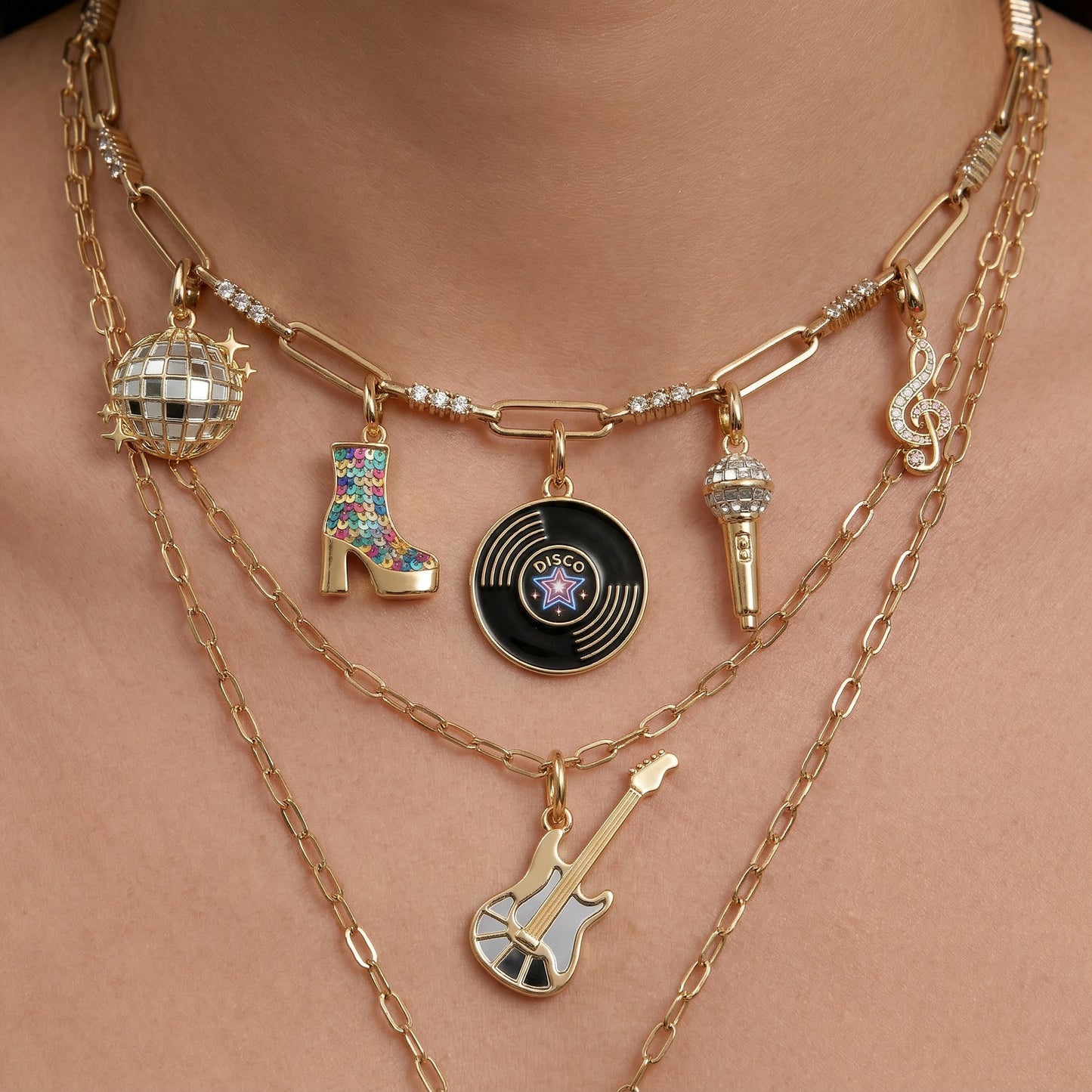 Vintage 18K Gold Plated Brass Guitar Pendant Drip Oil DIY Charm Bar for Women