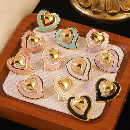 Luxury Casual Heart Drip Oil Stainless Steel Earrings for Women