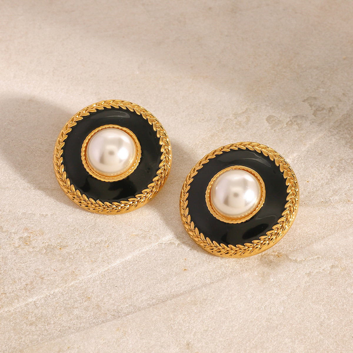 Orecchini da donna in acciaio al titanio placcati in smalto rotondo geometrico alla moda, placcati oro 18K