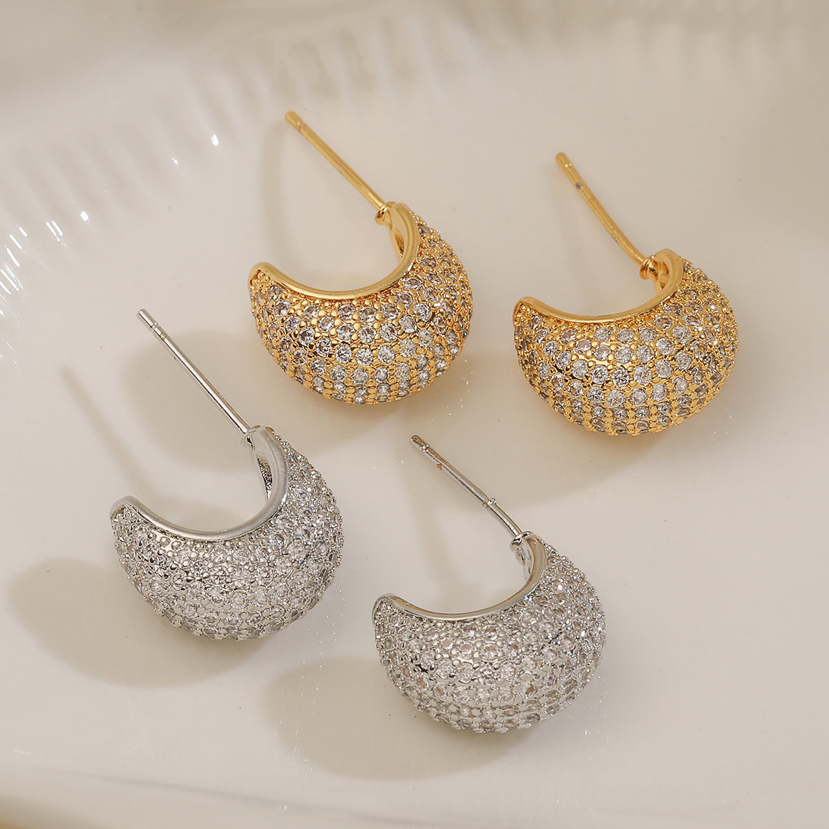 Minimalist Luxury Geometric Gold Plated Brass Cubic Zirconia Inlay Earrings for Women