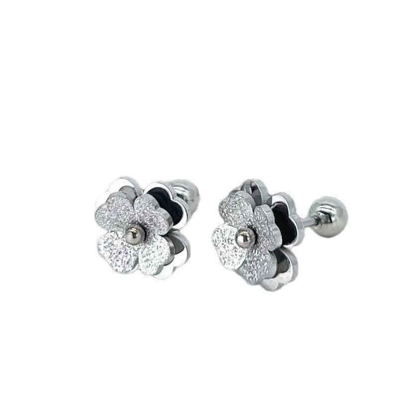 Elegant Matte Plated Stainless Steel Floral Stud Earrings for Women