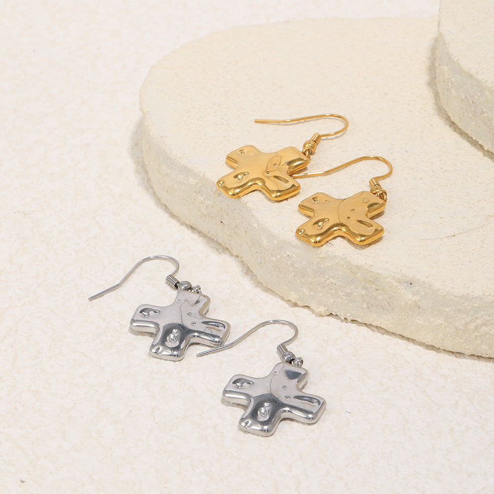 Fashion 18K Gold Plated Stainless Steel Geometric Cross Earrings