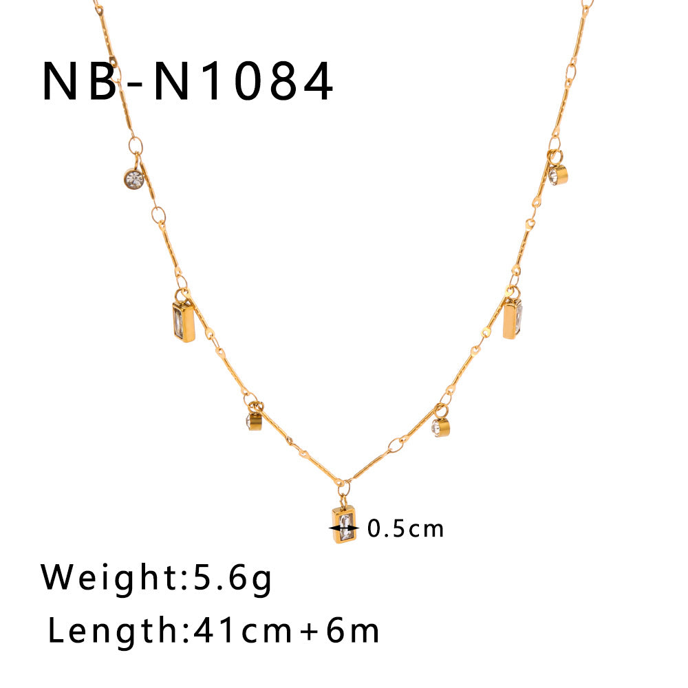Collana Pendente Geometrica Minimalista a Diamante da Donna in Acciaio al Titanio con Placcatura Sottovuoto 18K, Forme Rettangolari e Rotonde, Design con Catena a O