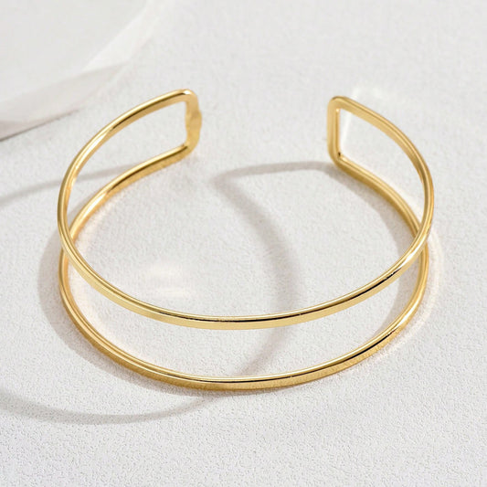 Pulsera Larga Irregular Estilo Lujoso para Mujer Brazalete Abierto Ajustable Hecho de Aleación de Zinc con Acabado Galvanizado