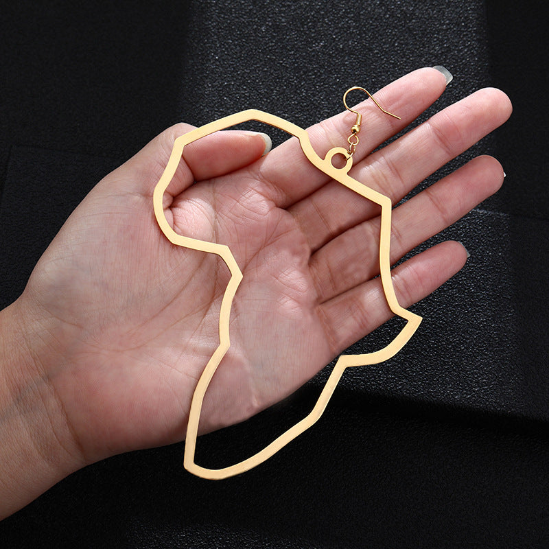 Pendientes de mapa africano de acero inoxidable dorado con aros grandes geométricos para mujer - Joyería de regalo informal y a la moda