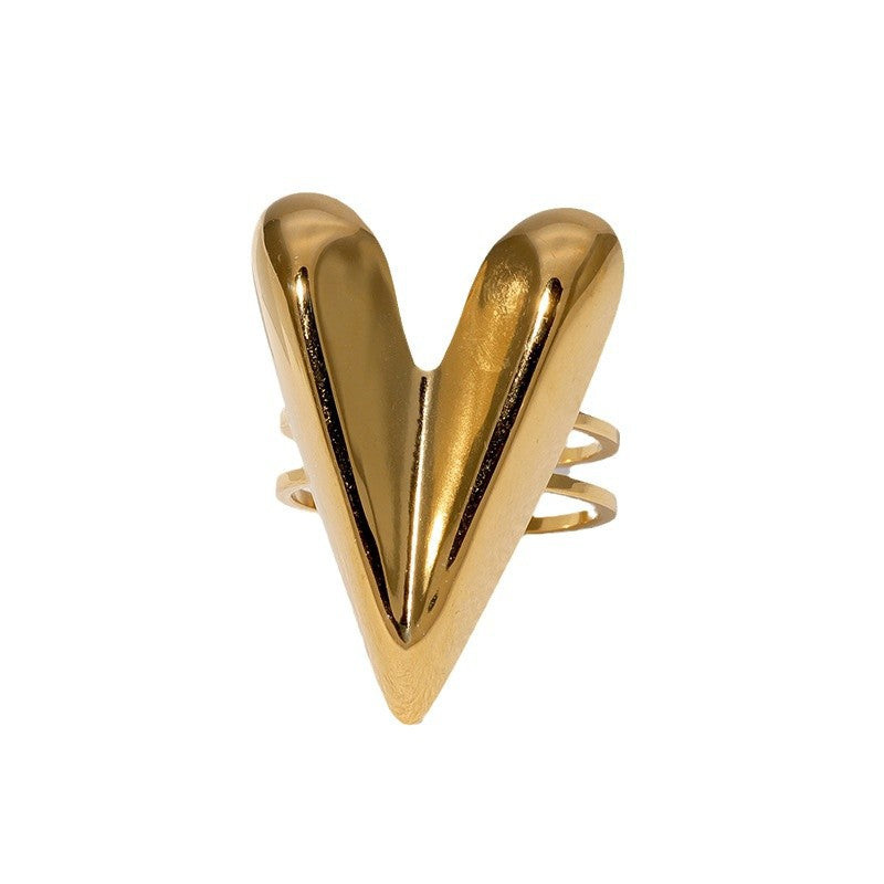 Anello aperto da donna in acciaio inossidabile a forma di cuore, tonalità fredda minimalista, con finitura placcata