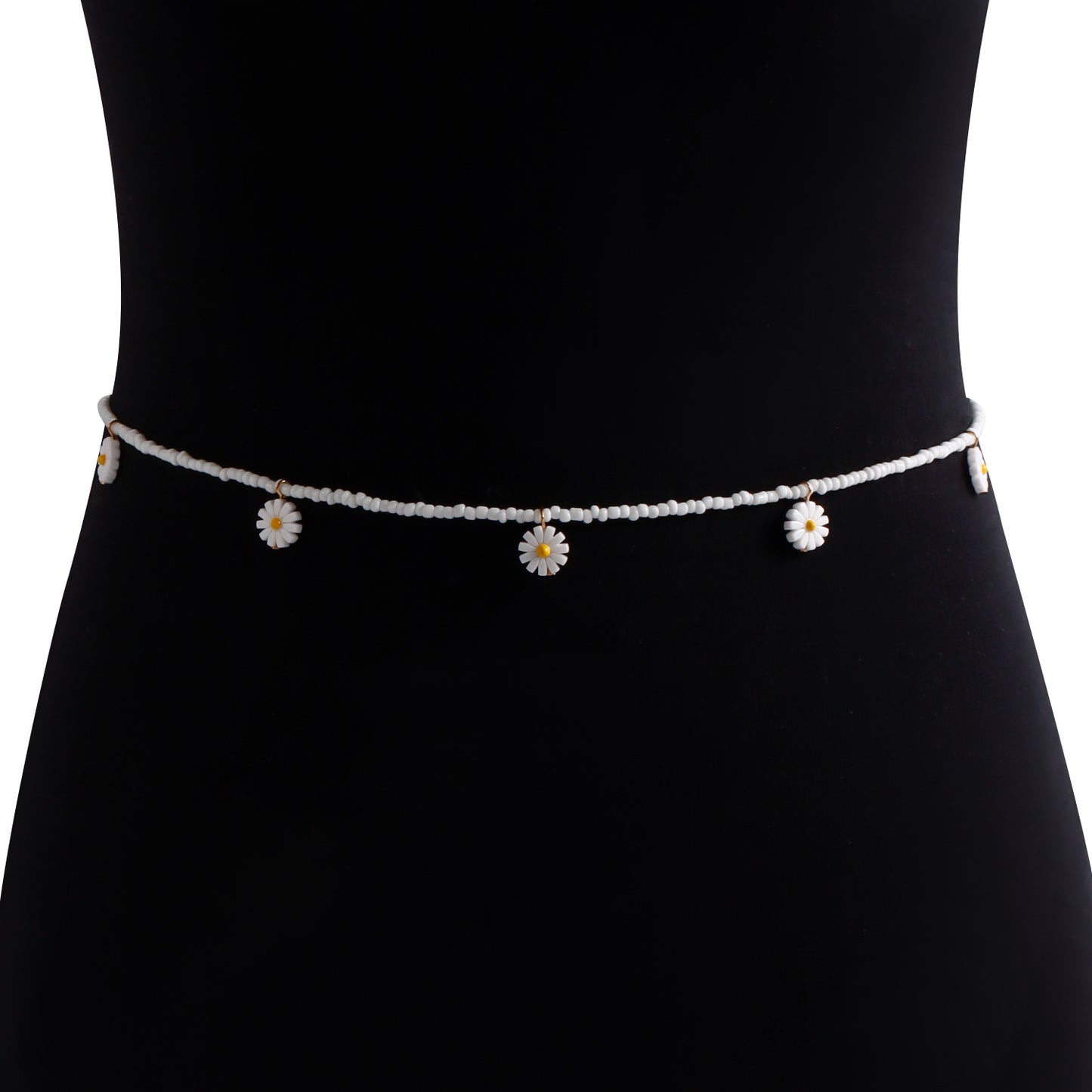 Bohemian Casual Handmade Metal Waist Chain with White Seed Pearl and Daisy Floral Design for Women