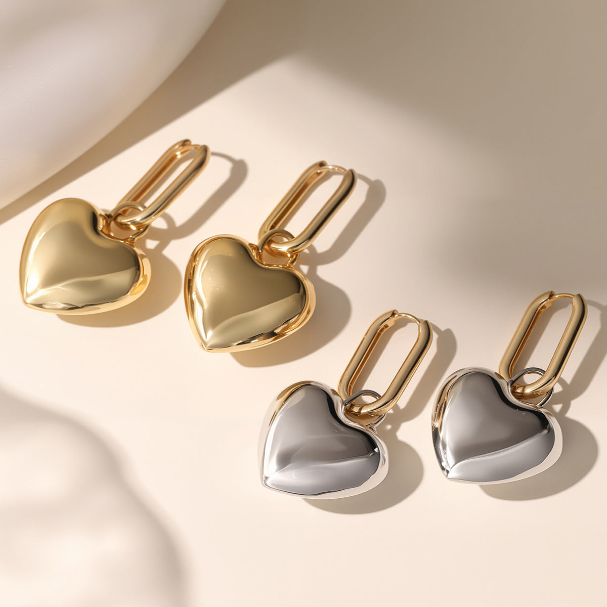 Minimalist 18K Gold Plated Brass Heart Geometric Earrings for Women