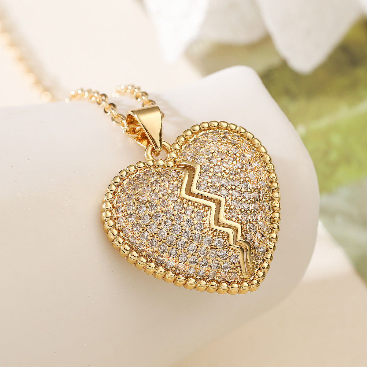 Minimalist Heart Cubic Zirconia Plated Brass Pendant Necklace for Women