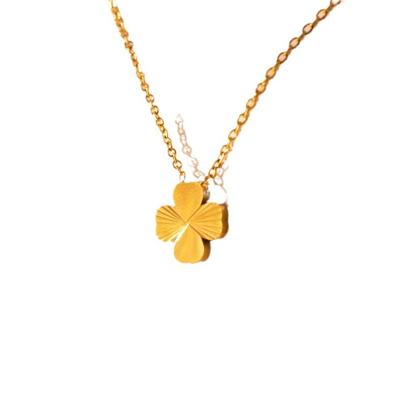 Minimalist 18K Gold Plated Plant Titanium Steel Necklace for Women