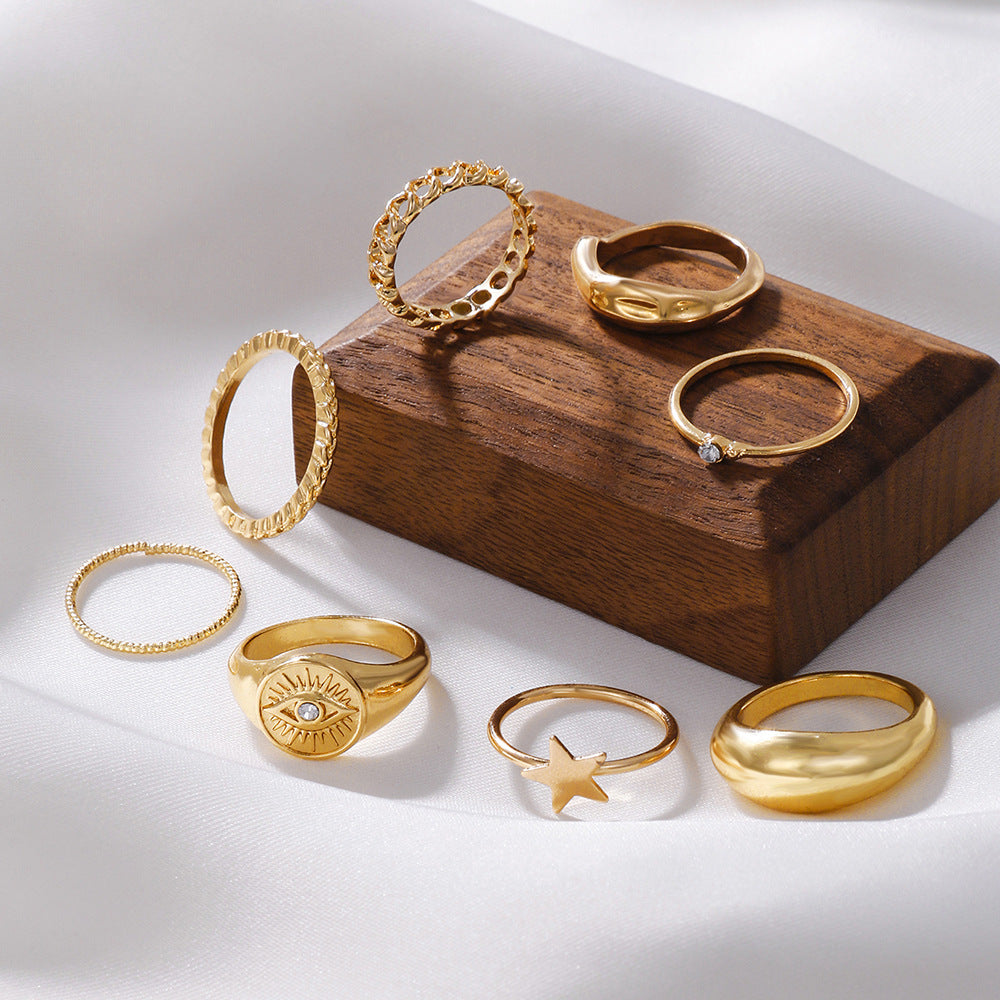 Geometric Round Plated Alloy Ring Set for Women