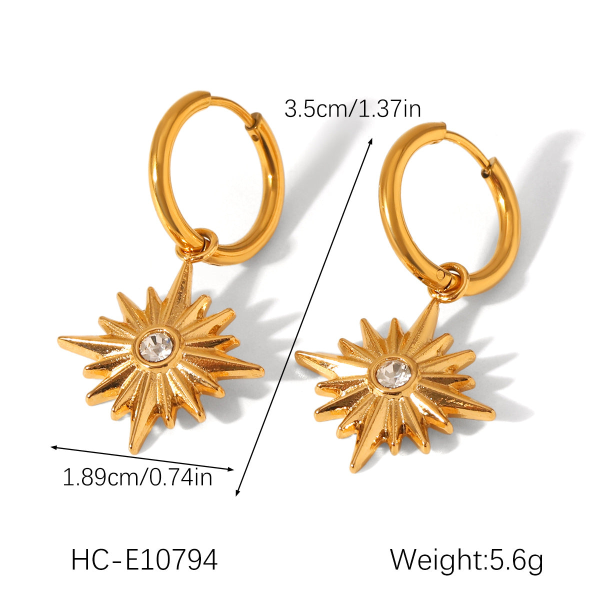 Collana con Pendente a Stella a Otto Punte Geometrica Minimalista in Acciaio Inossidabile con Intarsio di Strass e Placcatura in Oro 18K da Donna