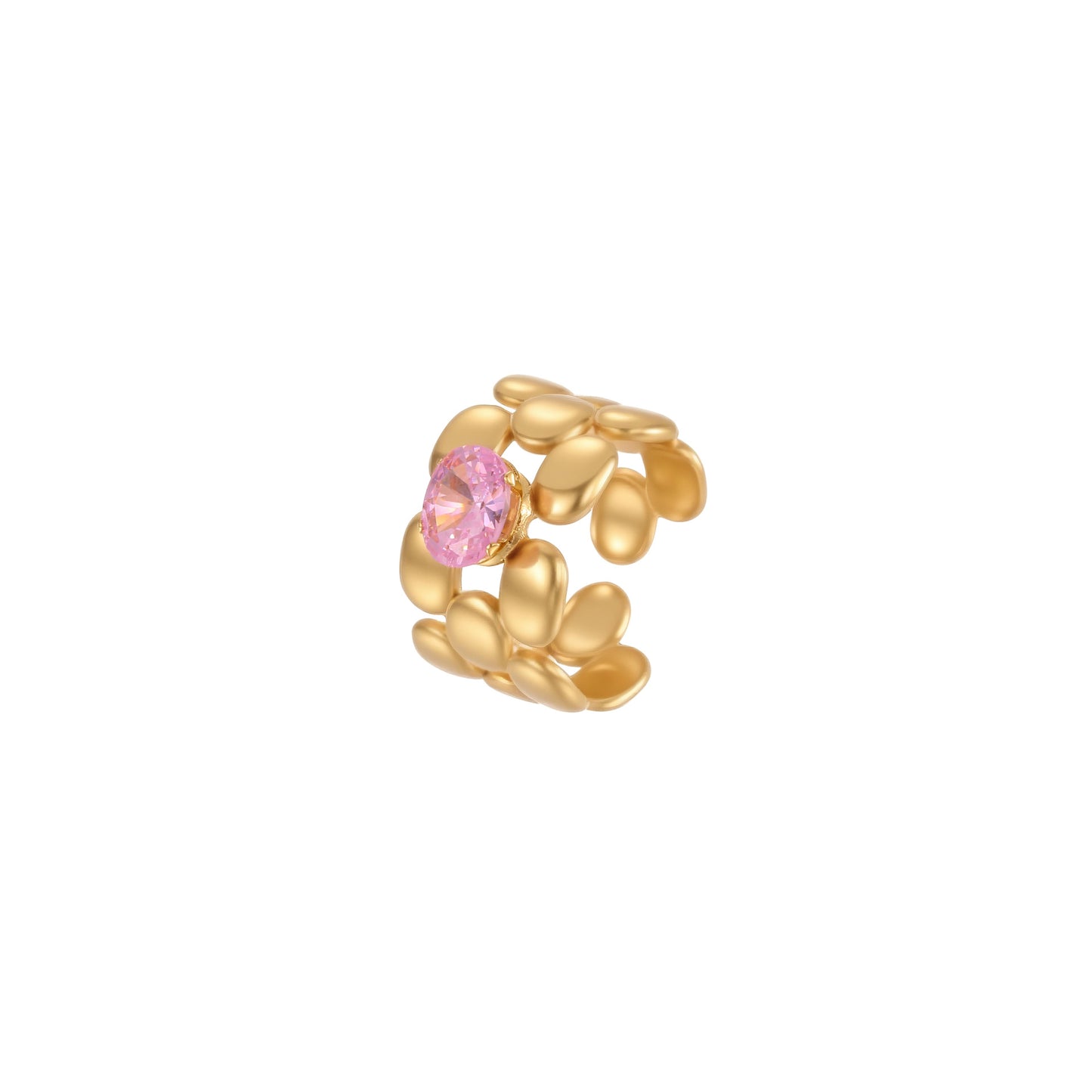 Anello Minimalista Geometrico in Acciaio Inossidabile con Placcatura in Oro 18K e Zirconia Rosa da Donna