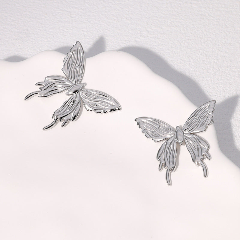 Minimalist Butterfly Stud Earrings in Stainless Steel with Plated Finish for Women