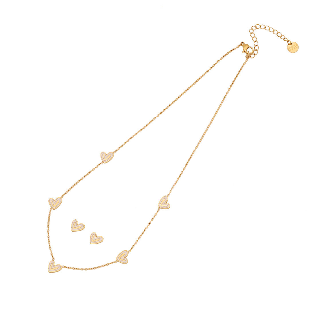 Set collana a farfalla con finitura opaca dolce con ciondolo a cuore in acciaio inossidabile su catena O per donna